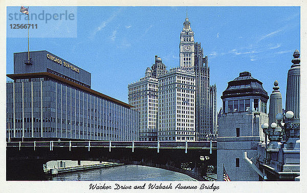 Wacker Drive und die Wabash Avenue Bridge  Chicago  Illinois  USA  1958. Künstler: Unbekannt