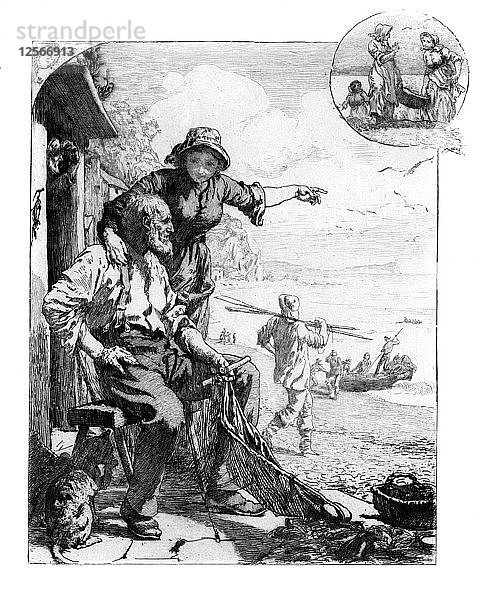 Die Ernte des Fischervolks. Makrele in der Bucht  Skizze in South Devon  1882. Künstler: Unbekannt