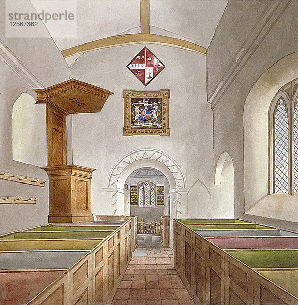 Innenraum der Kirche St. Mary  Bedfont  Middlesex  1805. Künstler: Anon