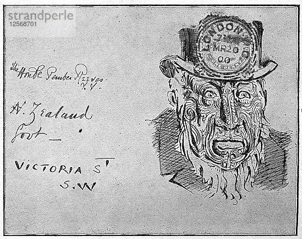 Karikatur  die den Burenführer Paul Kruger als Maori darstellt  1900. Künstler: Unbekannt