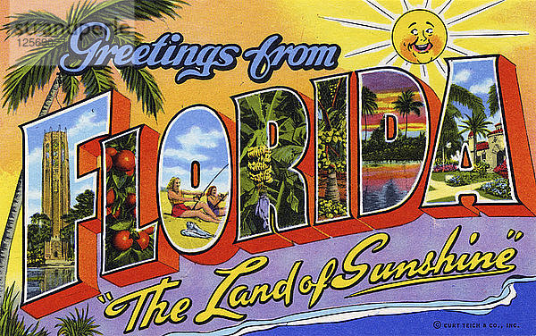 Grüße aus Florida  dem Land des Sonnenscheins  Postkarte  1942. Künstler: Unbekannt