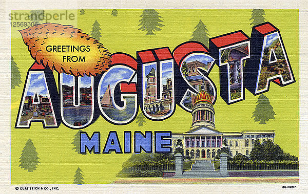Grüße aus Augusta  Maine  Postkarte  1952. Künstler: Unbekannt