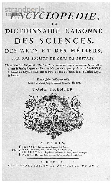 Titelblatt von Denis Diderots Encyclopedie  1751 (1956). Künstler: Unbekannt