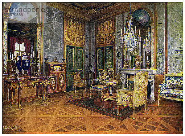 Salon de Musique von Marie Antoinette  Chambre a Coucher  Palais de Fontainebleau  Frankreich  1911-1912.Künstler: Edwin Foley