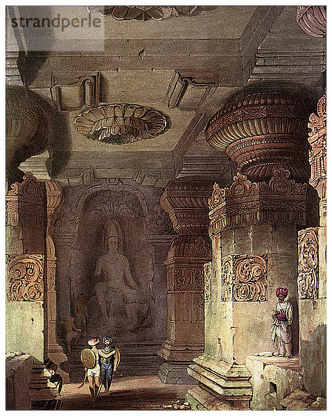 Innenraum eines Höhlentempels  Ellora  Maharashtra  Indien  19. Jahrhundert (1956). Künstler: Unbekannt