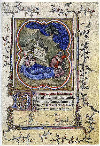 Die Geburt Christi  aus einem Stundenbuch und Messbuch um 1370 (1958). Künstler: Unbekannt