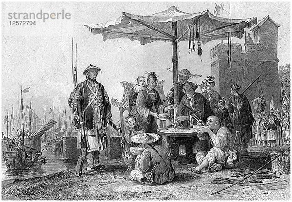 Reisverkäufer in der Militärstation von Tong-Chang-foo  China  19. Jahrhundert: R Staines