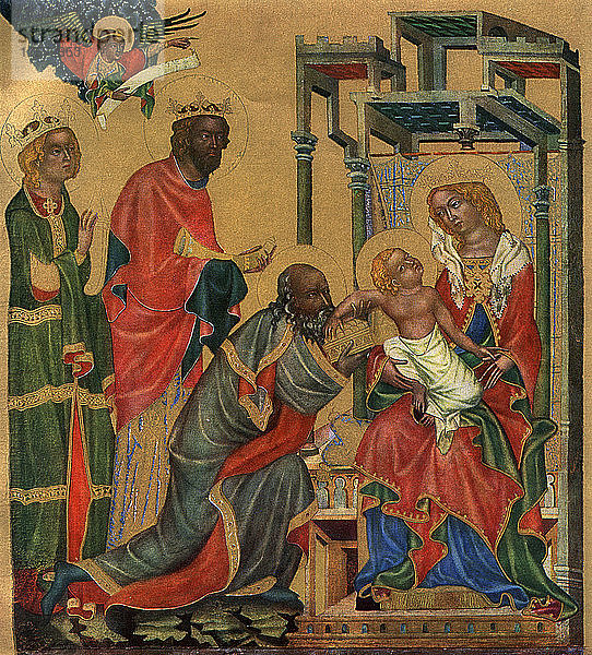 Die Anbetung der Heiligen Drei Könige  um 1350 (1955)  Künstler: Meister des Altars von Vyssi Brod