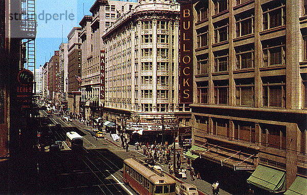 Blick nach Westen auf der 7th bei Hill Street  Los Angeles  Kalifornien  USA  1953. Künstler: Unbekannt