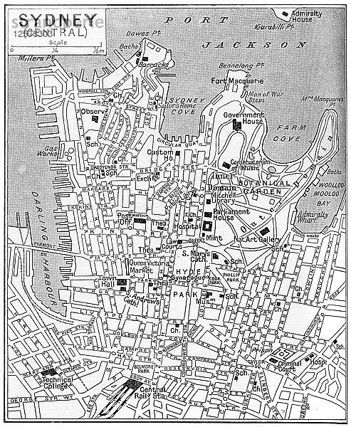 Karte des Zentrums von Sydney  New South Wales  Australien  um 1924. Künstler: Unbekannt