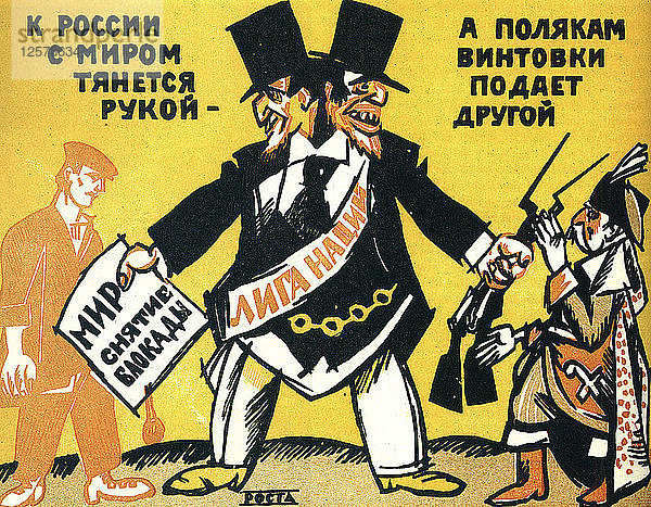 Satirisches Plakat zum Völkerbund  1920. Künstler: Wladimir Majakowski
