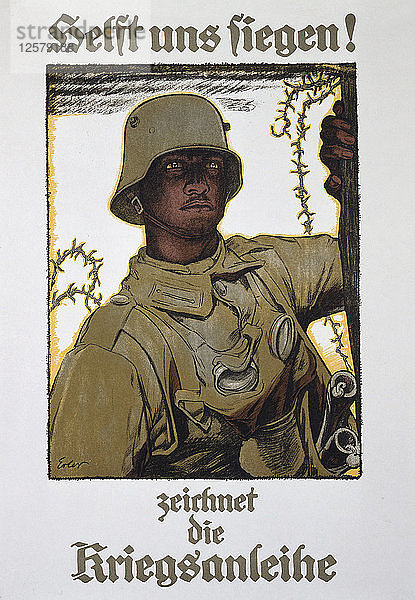 Helft uns siegen! - zeichnet die Kriegsanleihe  deutsches Propagandaplakat  Erster Weltkrieg  1917. Künstler: Fritz Erler