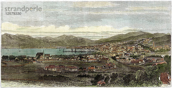 Die Stadt und der Hafen von Wellington  der Hauptstadt Neuseelands  um 1880. Künstler: Unbekannt
