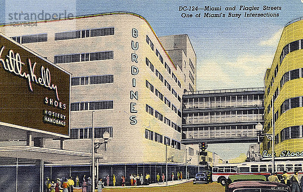 Miami und Flagler Street  eine der verkehrsreichsten Kreuzungen Miamis  Florida  USA  1950. Künstler: Unbekannt