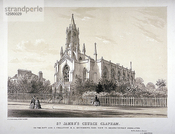 Nordansicht der Kirche St. James  Clapham  London  um 1850. Künstler: CJ Greenwood