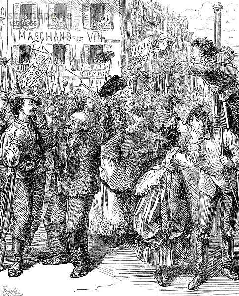 Verteidigung von Paris: Studenten gehen auf die Barrikaden  Deutsch-Französischer Krieg  1870. Künstler: Frederick Barnard