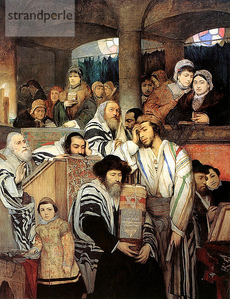 Juden beim Gebet in der Synagoge an Jom Kippur  1878. Künstler: Maurycy Gottlieb