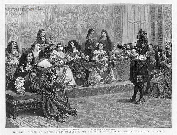 Karl II. und sein Hofstaat im Palast während der Pest in London  ca. 1665-1666 (1890). Künstler: Unbekannt