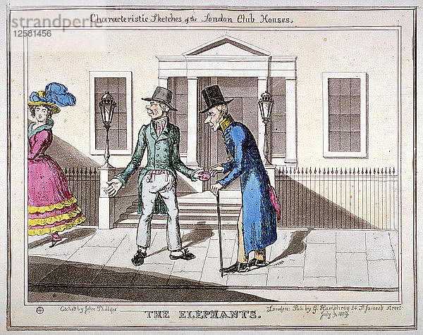 Charakteristische Skizzen der Londoner Clubhäuser: Die Elefanten  1829. Künstler: John Phillips