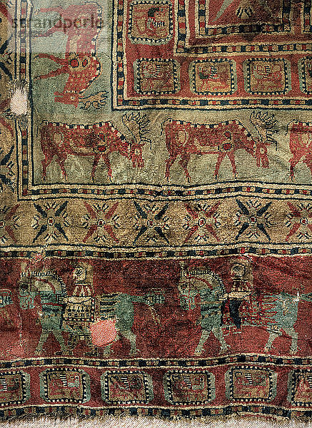 Stapelteppich (Detail: Damhirsche und Reiter)  5.-4. Jahrhundert v. Chr. Künstler: Unbekannt