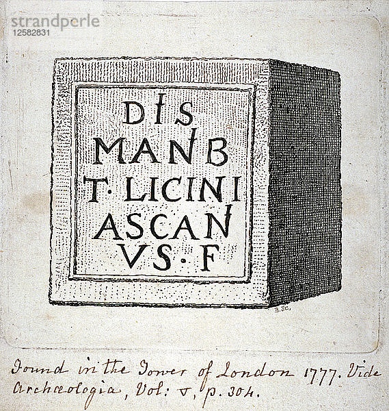Kopie einer im Tower of London gefundenen Inschrift  1777. Künstler: Anon