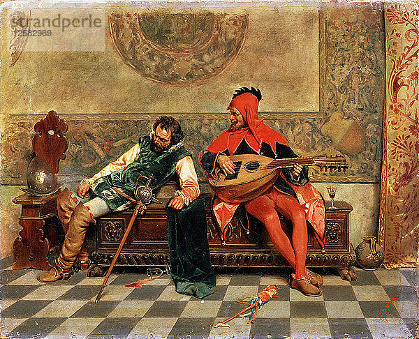 Betrunkener Krieger und Hofnarr  italienisches Gemälde des 19. Jahrhunderts. Künstler: Casimiro Tomba