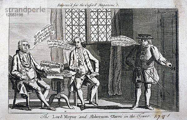 Der Lord Mayor [Brass Crosby] und Alderman Oliver  inhaftiert im Tower of London  1771. Künstler: Anon
