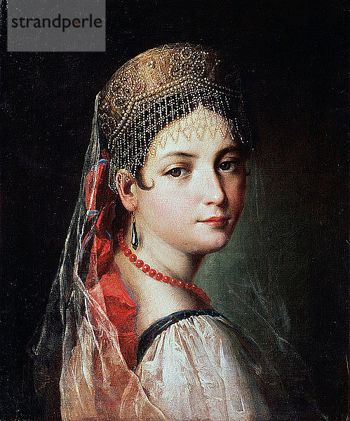 Porträt einer jungen Frau in Sarafan und Kokoschnik  1820er Jahre. Künstler: Mauro Gandolfi