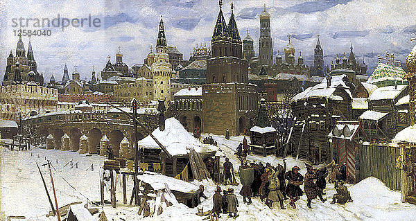 Moskau im 17. Jahrhundert. Die Allerheiligenbrücke  1901. Künstler: Apollinar Vasnetsov