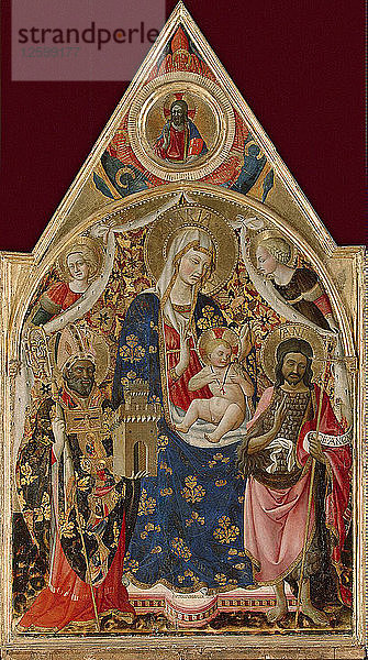 Madonna mit Kind  Bischof  Johannes dem Täufer und Engeln  frühes 15. Jahrhundert.
