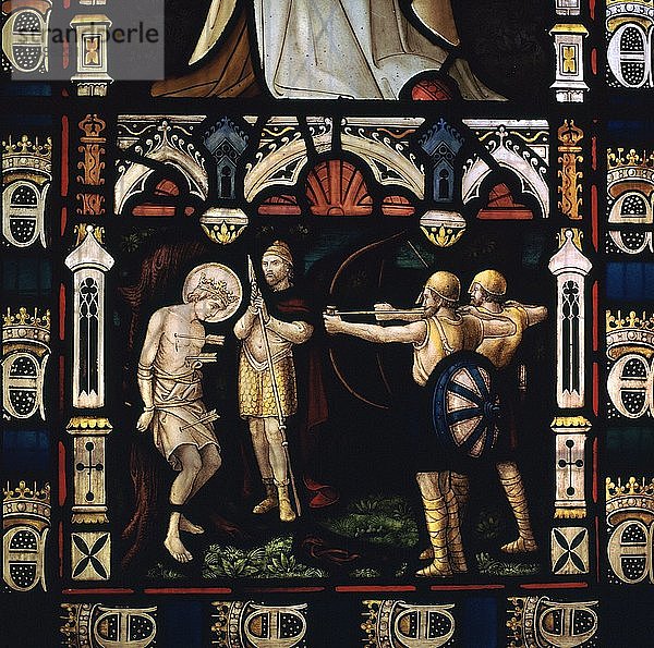Glasfenster des heiligen Edmund  der von den Dänen gemartert wird  9. Jahrhundert. Künstler: Unbekannt
