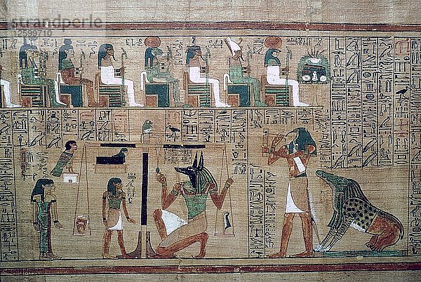 Ägyptischer Papyrus mit einer Darstellung des Wiegens des Herzens. Künstler: Unbekannt