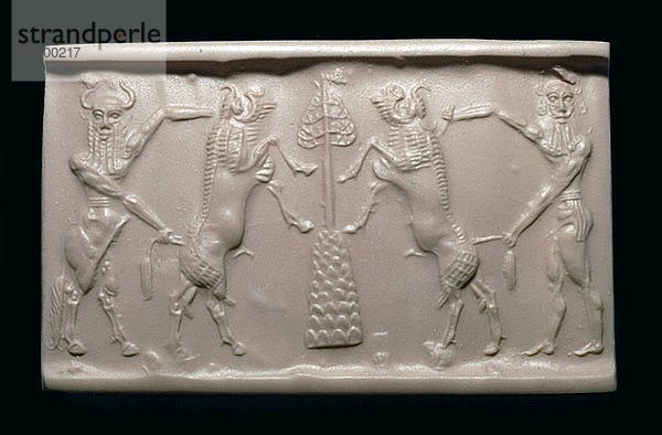 Akkadischer Siegelabdruck eines Stiermenschen und Helden. Künstler: Unbekannt