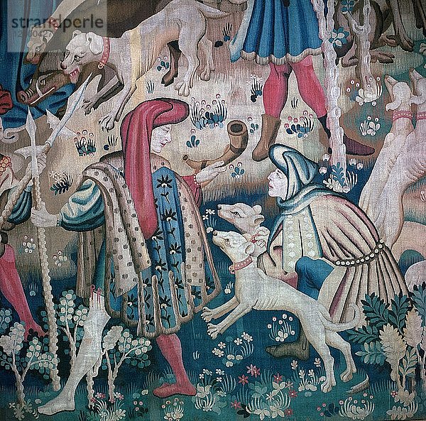 Detail einer Bärenjagd aus den Devonshire Hunting Tapestries  15. Jahrhundert. Künstler: Unbekannt