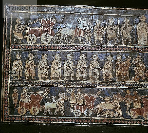 Detail der Standarte von Ur  die Streitwagen und Soldaten zeigt  Südirak  etwa 2600-2400 v. Chr. Künstler: Unbekannt