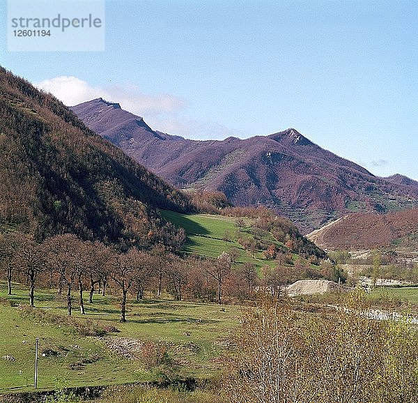 Das obere Tibertal oberhalb von Sansepolcro. Künstler: Unbekannt