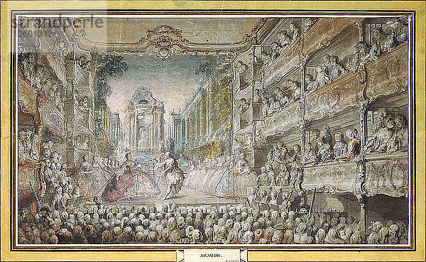 Die Aufführung von Armida im alten Auditorium des Opernhauses  nach 1761.