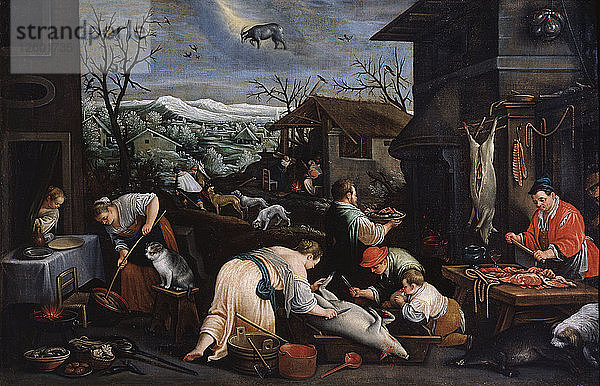 Dezember (aus der Serie Die Jahreszeiten)  Ende 16. oder Anfang 17. Jahrhundert. Künstler: Leandro Bassano