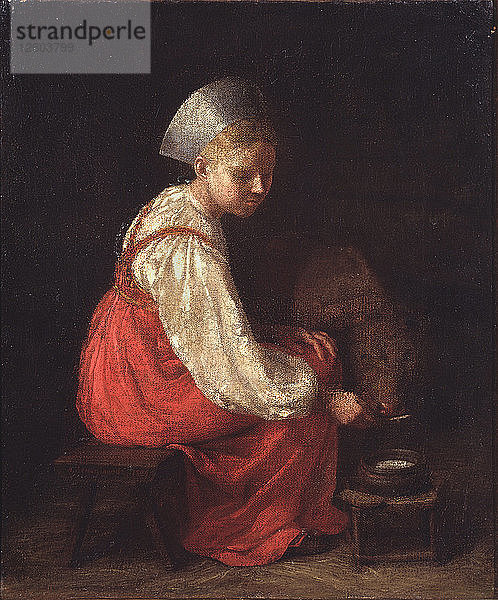 Ein Bauernmädchen mit einem Kalb  1829. Künstler: Wenezianow  Alexej Gawrilowitsch (1780-1847)