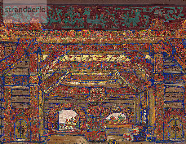 Der Palast von Zar Berendey. Bühnenbild für das Theaterstück Schneemädchen von A. Ostrovsky  1912. Künstler: Roerich  Nikolaus (1874-1947)