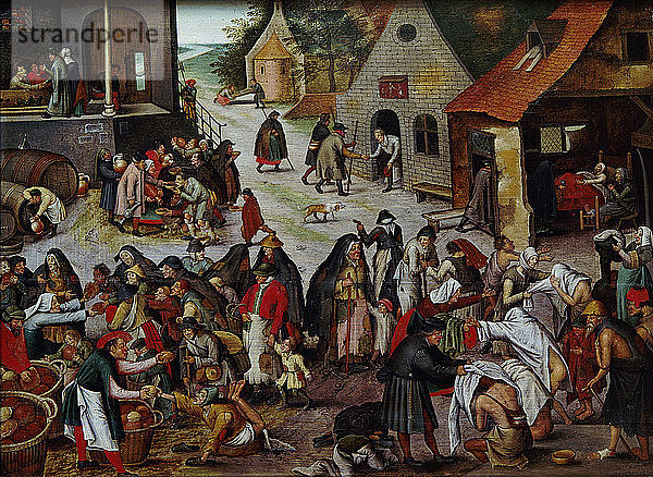 Die sieben Werke der Barmherzigkeit. Künstler: Brueghel  Pieter  der Jüngere (1564-1638)