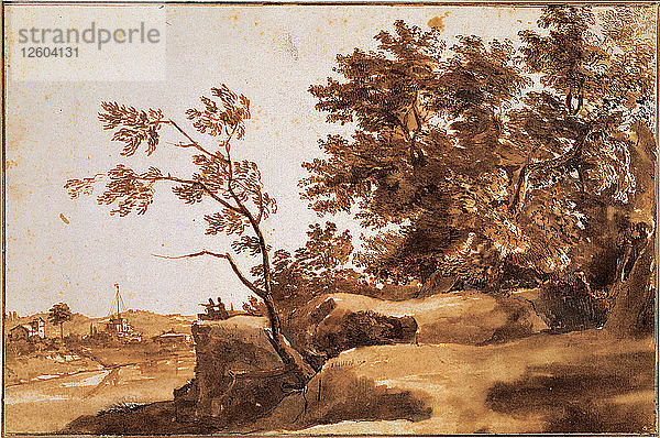 Tiberlandschaft mit Castel SantAngelo im Hintergrund  zwischen 1630 und 1640. Künstler: Lorrain  Claude (1600-1682)