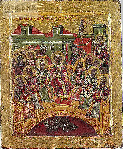 Erstes Konzil von Nicäa  16. Jahrhundert. Künstler: Byzantinische Ikone