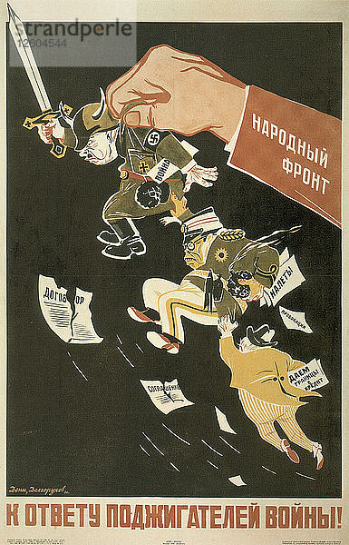 Volksfront. Die Anstifter des Weltkriegs müssen zur Rechenschaft gezogen werden  1936. Künstler: Deni (Denisov)  Viktor Nikolaevich (1893-1946)