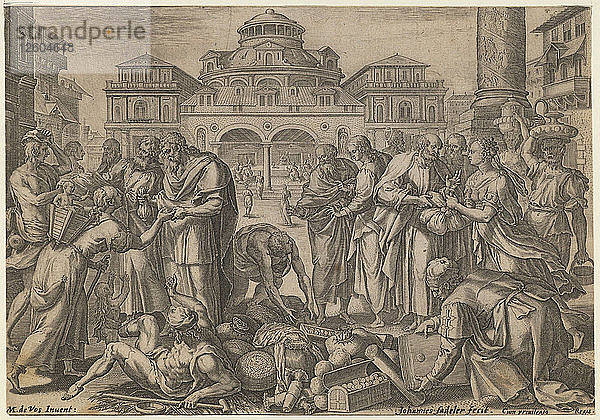 Die Apostel verteilen das Geld an die Bedürftigen  ca. 1600. Künstler: Sadeler  Jan (Johannes)  der Ältere (1550-1600)