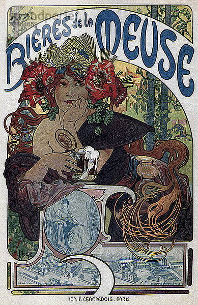 Plakat für die Bieres de la Meuse  1897. Künstler: Mucha  Alfons Marie (1860-1939)