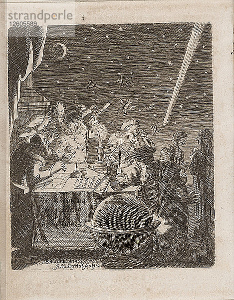 Himmelsbeobachtung im Zeitalter Galileis (Aus: Von Bedeutung der Cometen)  1681. Künstler: Petit  Pierre (1598-1677)