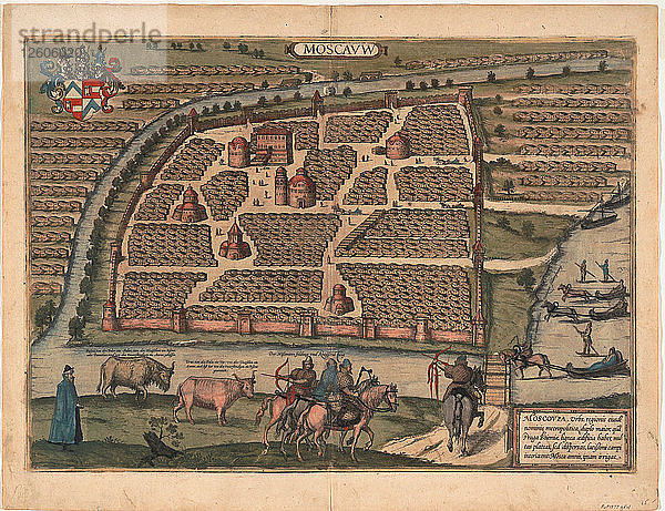 Karte von Moskau aus dem 16. Jahrhundert (aus: Civitates orbis terrarium)  1575. Künstler: Hogenberg  Frans (1535-1590)