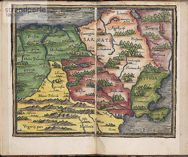 Karte von Sarmatien (aus: Rudimenta Cosmographica)  1542. Künstler: Honterus (Honter)  Johannes (1498-1549)