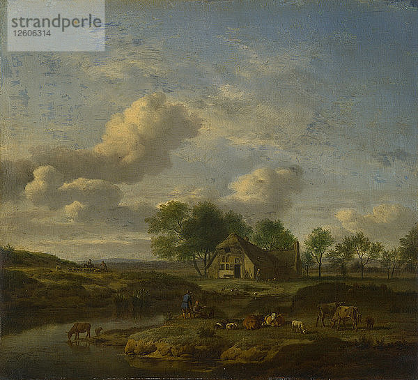 Landschaft mit einem Bauernhof an einem Bach  1661. Künstler: Velde  Adriaen  van de (1636-1672)